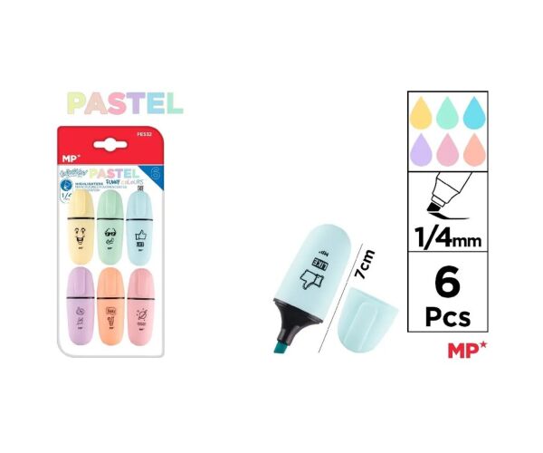 Zvýrazňovač 6 barev na blistru PASTEL