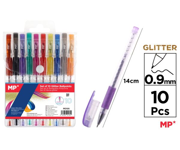 Gelové propisky 10 barev s brokátem