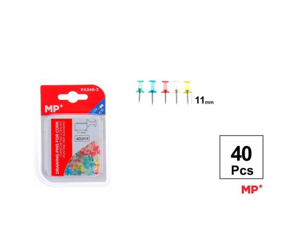 Připínáčky 11 mm 40 ks průhledné mix barev