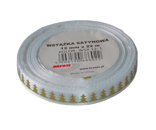 Vánoční atlasová stuha 12 mm bílá - 01