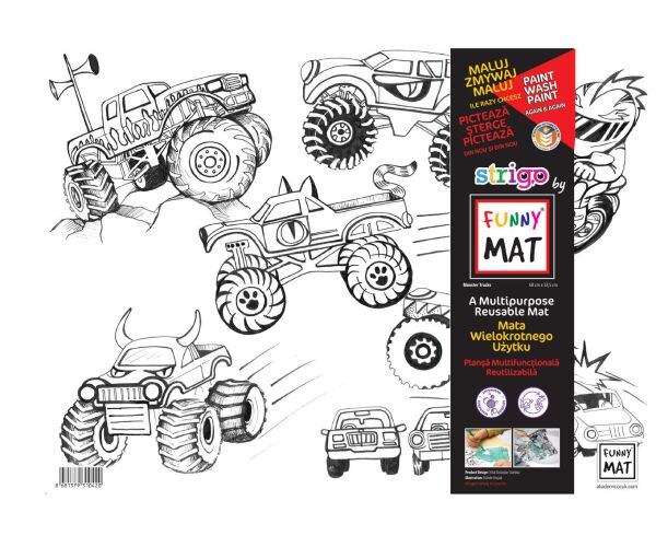 Podložka na kreslení FUNNY MAT - Monster trucks + pastelky zdarma