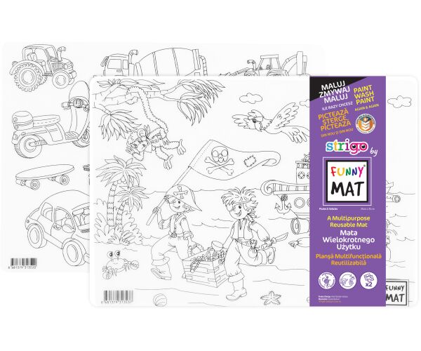 Podložka na kreslení FUNNY MAT - Piráti a auta + pastelky zdarma