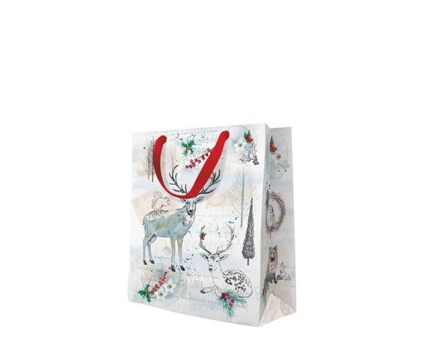 Vánoční papírová taška Paw Watercolor střední