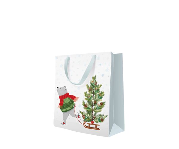 Vánoční taška střední Paw Skating Bear