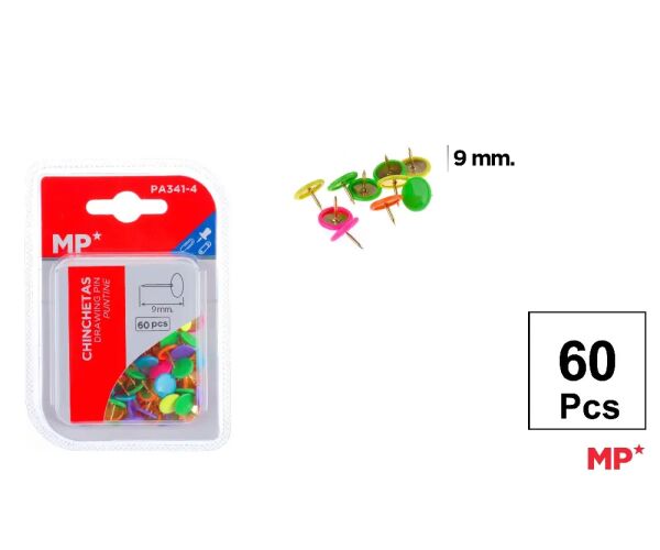 Připínáčky 9 mm 60 ks mix barev
