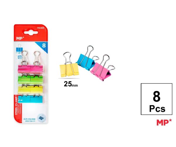 Klipy kovové 25 mm 8 ks mix barev