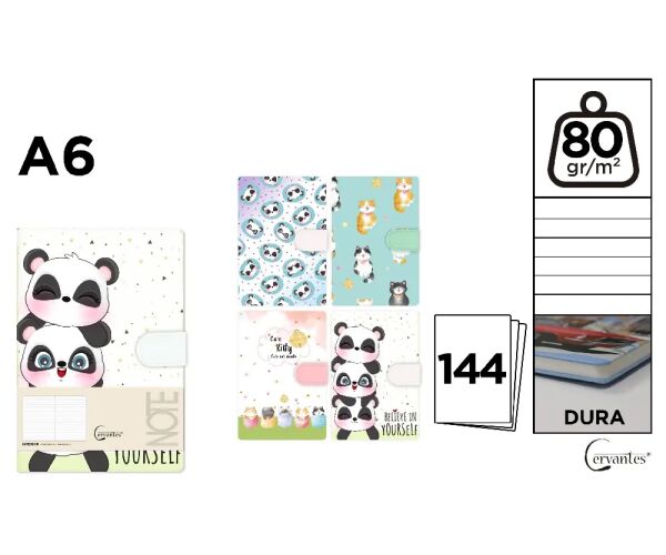 Notes A6 s magnetickým zavíráním 80g / m2 Kočka, Panda