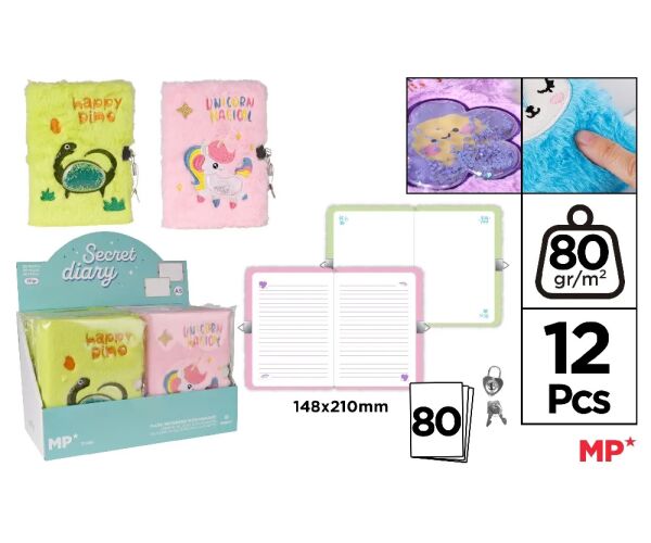 Památník plyšový A5 se zámkem jednorožec, dino