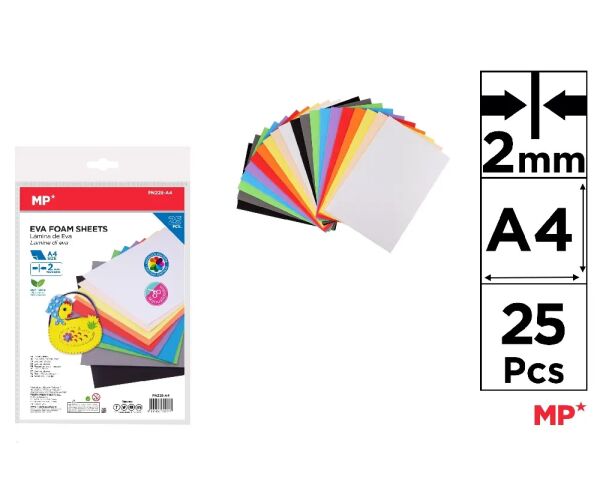 Pěnové listy EVA FOAM A4 2 mm 25 ks bárev