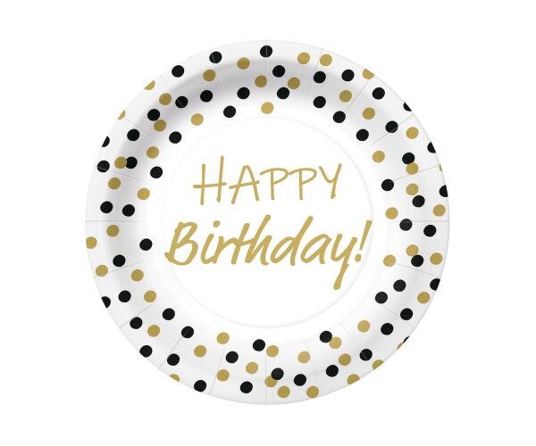 Papírový talíř velký - Birthday Confetti Gold & Black
