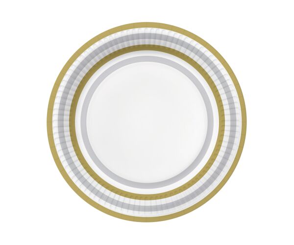 Papírový talíř velký - Lines gold & silver