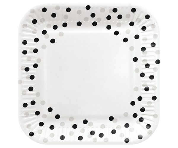 Papírový talíř hranatý Confetti Silver Black