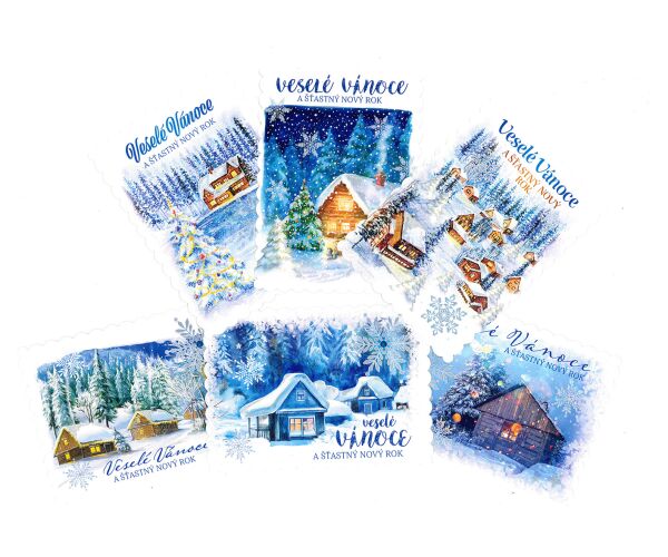 Vánoční pohlednice s brokátem S-435