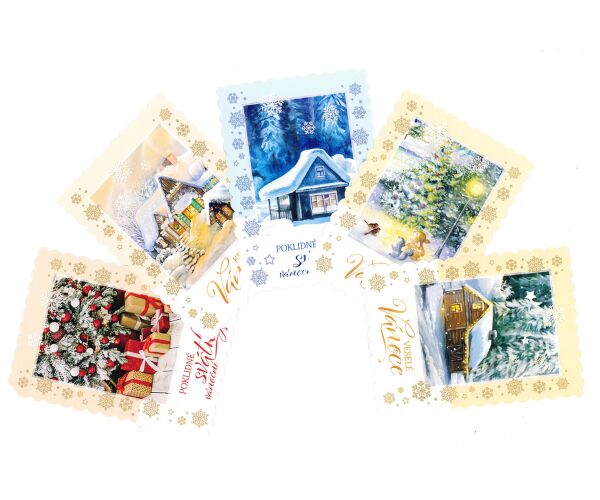 Vánoční pohlednice s brokátem S-437