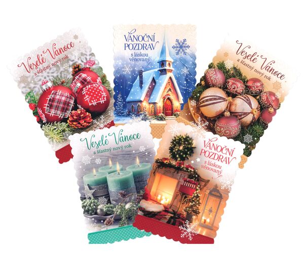 Vánoční pohlednice s brokátem S-438