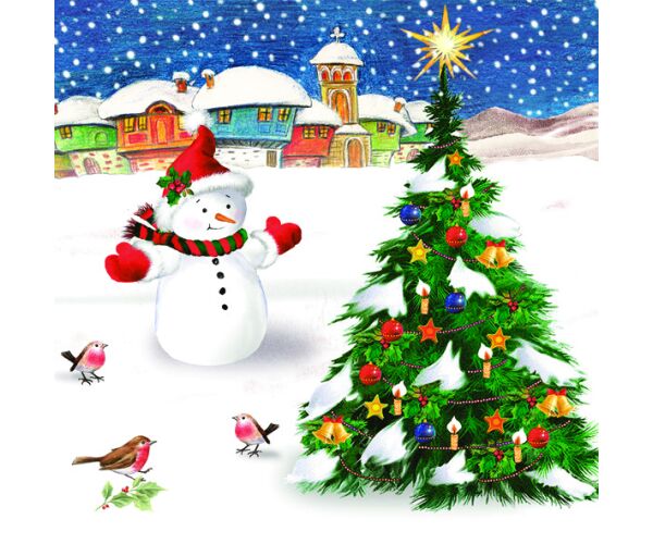 Ubrousky DAISY L (20ks) Snowman with Xmas Tree