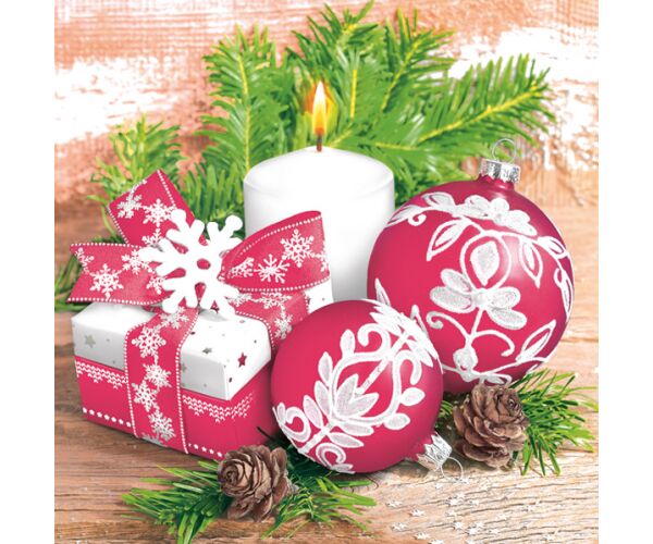 Ubrousky DAISY L (20ks) Festive Red and White with Candle