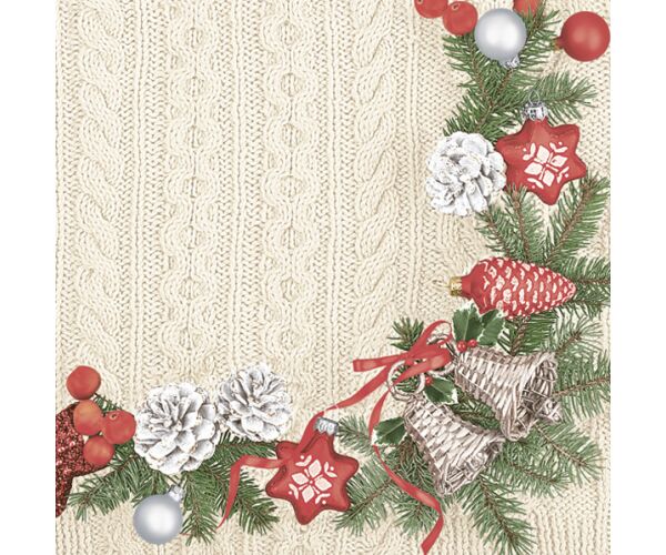 Ubrousky DAISY L (20ks) Xmas Wreath on Knitted Cloth