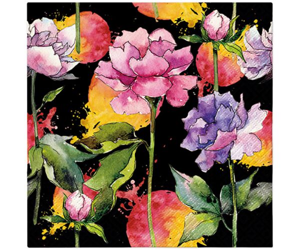 Ubrousky PAW Dekor L (20ks) Nora Flower black