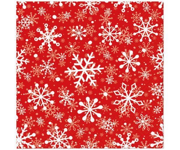 Ubrousky PAW Dekor L (20ks) Christmas Snowflakes light red