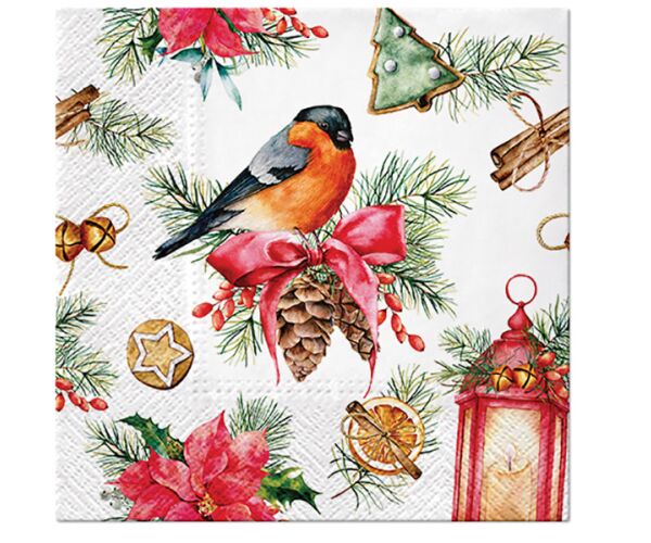 Ubrousky PAW Dekor L (20ks) Bullfinch with Lampion