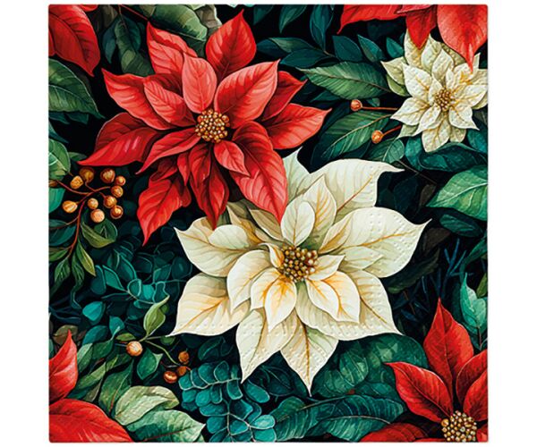 Ubrousky PAW Dekor L (20ks) Poinsettia on Black