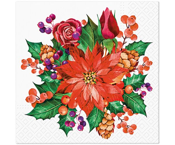 Ubrousky PAW Dekor L (20ks) Poinsettia with Cones