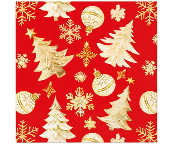 Ubrousky PAW Dekor L (20ks) Golden Christmas Tree red