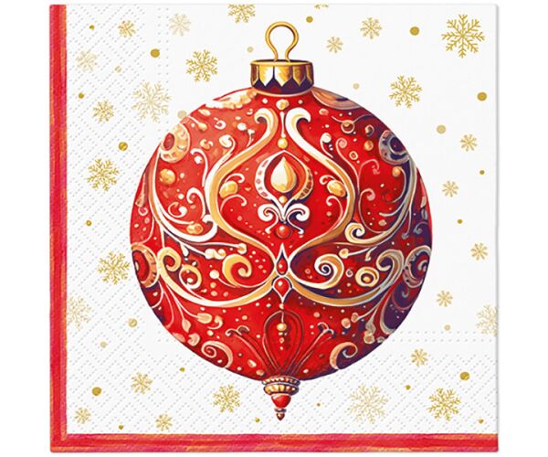 Ubrousky PAW Dekor L (20ks) Red Bauble with Ornament