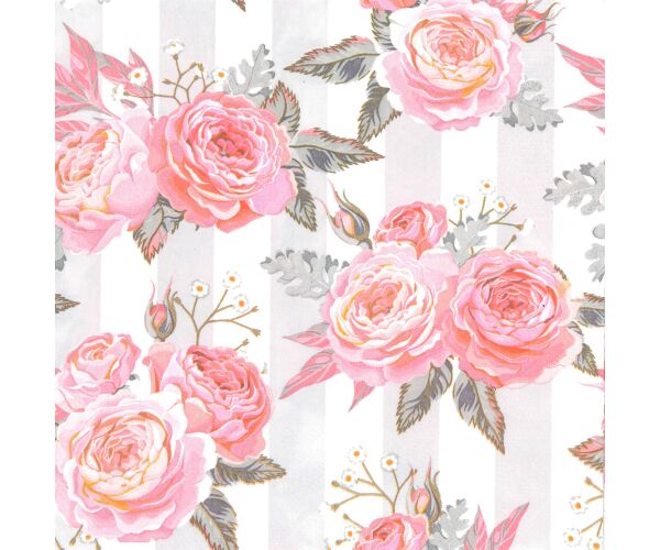 Ubrousky DAISY L (20ks) Pink Roses on Grey Stripes