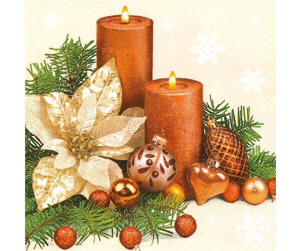 Ubrousky MAKI L (20ks) Gold Poinsettia & Two Candles