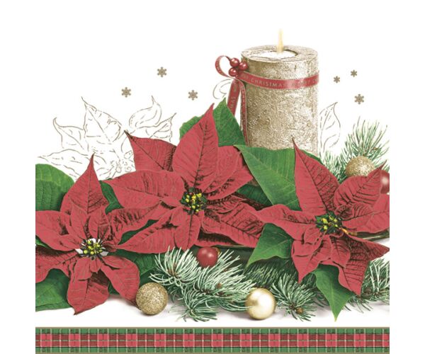 Ubrousky MAKI L (20ks) Red Poinsettias on Spruce Twigs