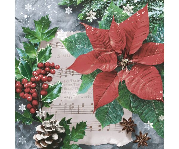 Ubrousky MAKI L (20ks) Festive Poinsetia with Hollyberry