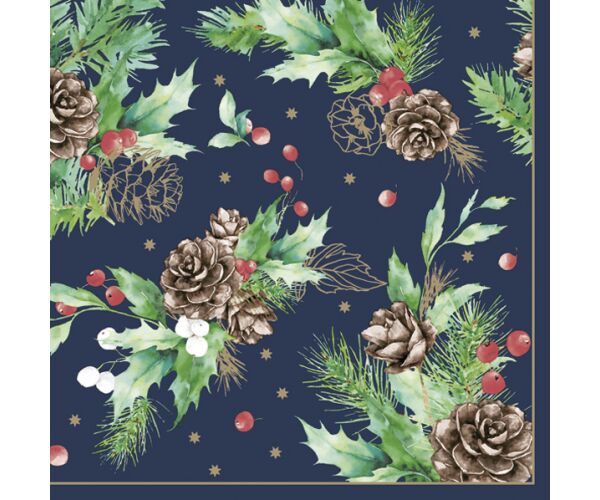 Ubrousky MAKI L (20ks) Cones&Hollyberry on Navy