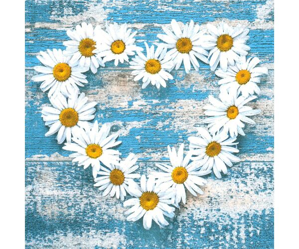 Ubrousky MAKI L (20ks) Daisy Hearts on Old Wooden Background