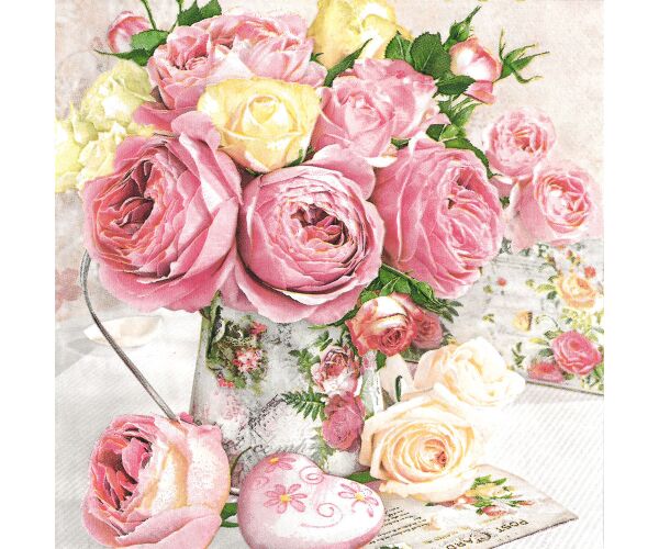 Ubrousky MAKI L (20ks) Pink Roses in Vintage Vase