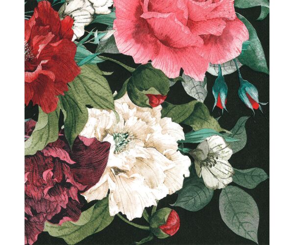 Ubrousky MAKI L (20ks) Painted Baroque Bouquet on Black