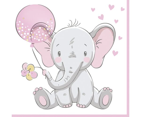 Ubrousky MAKI L (20ks) Baby Elephant with Pink Balloon