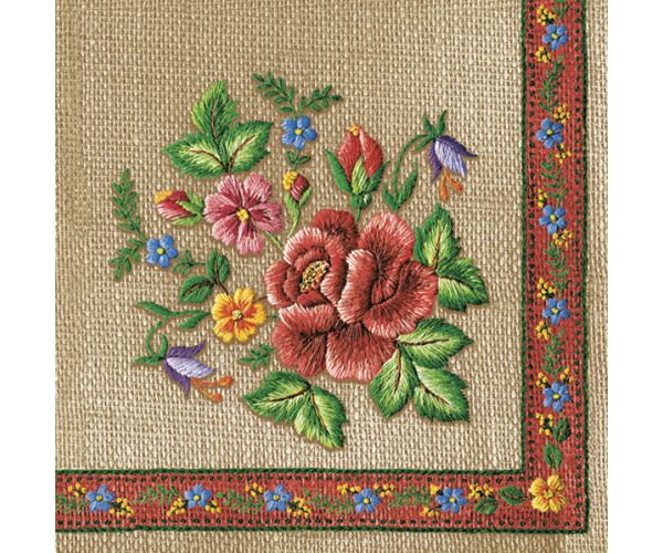 Ubrousky MAKI L (20ks) Roses Mountain Embroidery Folk on Grey
