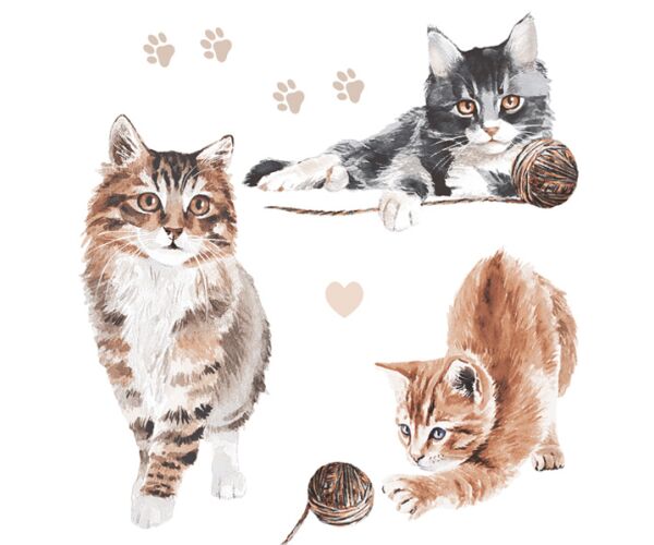 Ubrousky MAKI L (20ks) Warecolour Cats Playing with Yam