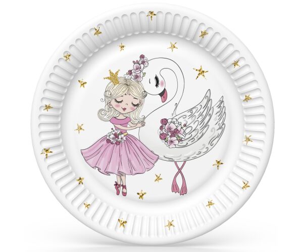 Papírový talíř velký - Pink Ballerina with Swan