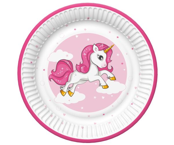 Papírový talíř velký - Pink Heart Unicorn