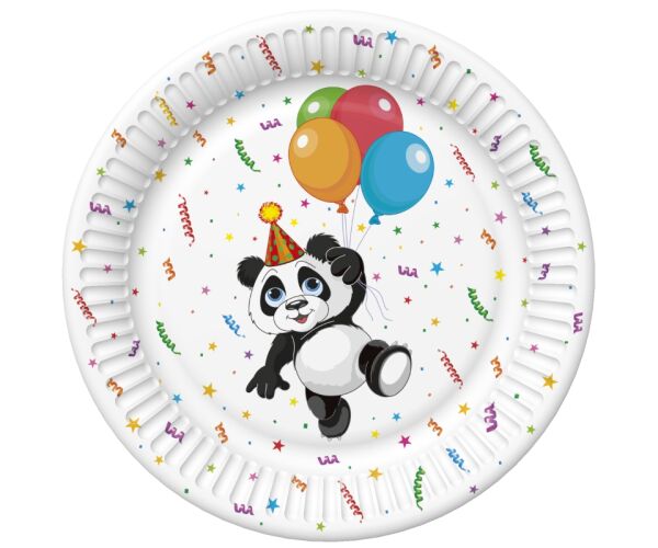 Papírový talíř malý - Funny Panda with Ballons