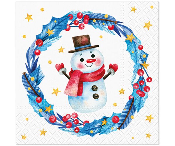 Ubrousky PAW TETE L (20ks) Cute Snowman in Garland