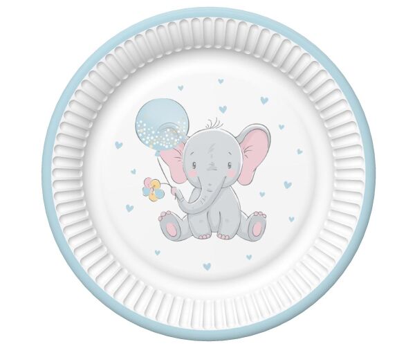 Papírový talíř velký - Baby Elephant with Blue Balloon