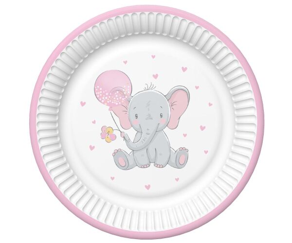 Papírový talíř malý - Baby Elephant with Pink Balloon