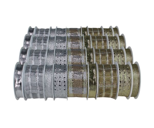 Vánoční stuhy s drátkem - stříbrnozlaté