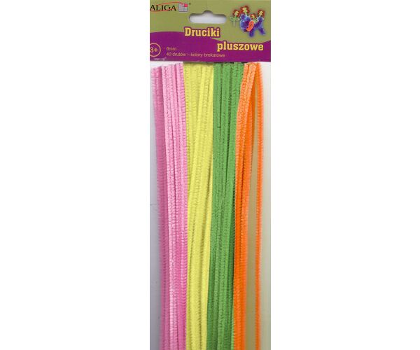 Drátky plyšové 6 mm 30 cm pastelový mix 40 ks