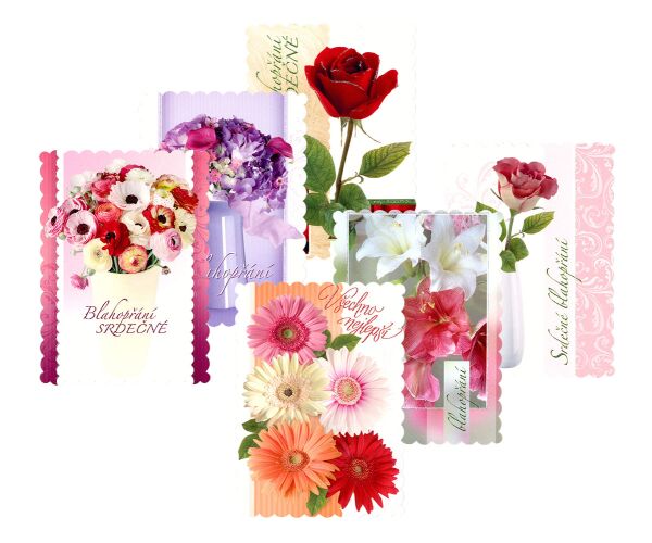 Pohlednice S-309 Kytky glitr