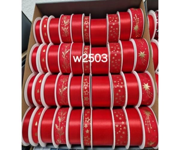 Vánoční stuhy s drátkem - červené mix 2503